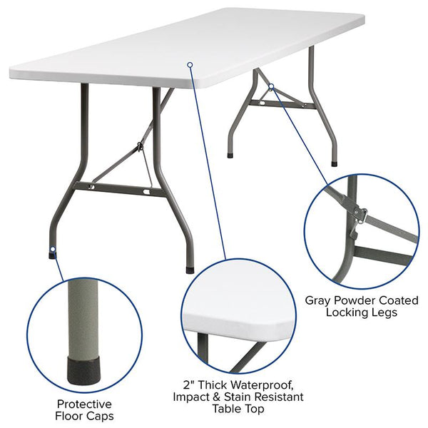 Flash Furniture 30''W x 96''L Granite White Plastic Folding Table - RB-3096-GG