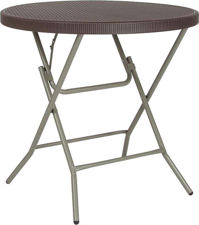 Flash Furniture 31.5'' Round Brown Rattan Plastic Folding Table - DAD-FT-80R-GG