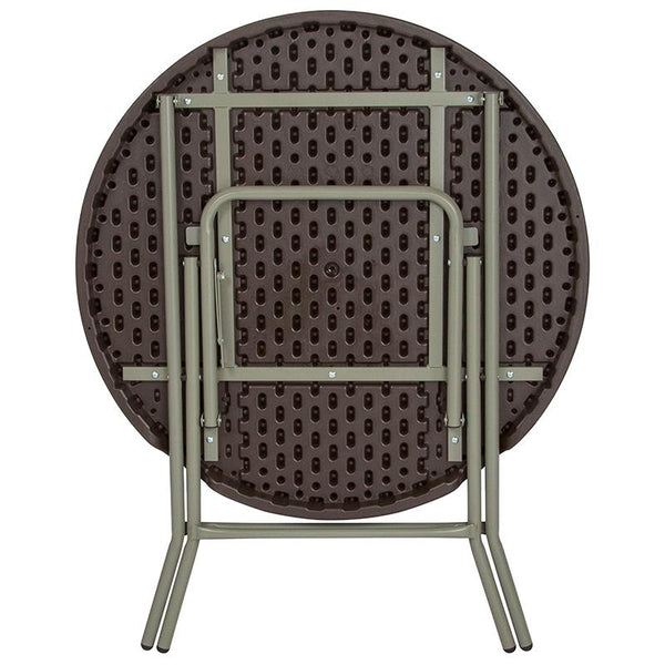 Flash Furniture 31.5'' Round Brown Rattan Plastic Folding Table - DAD-FT-80R-GG