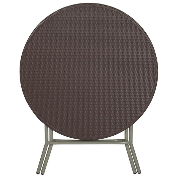 Flash Furniture 31.5'' Round Brown Rattan Plastic Folding Table - DAD-FT-80R-GG