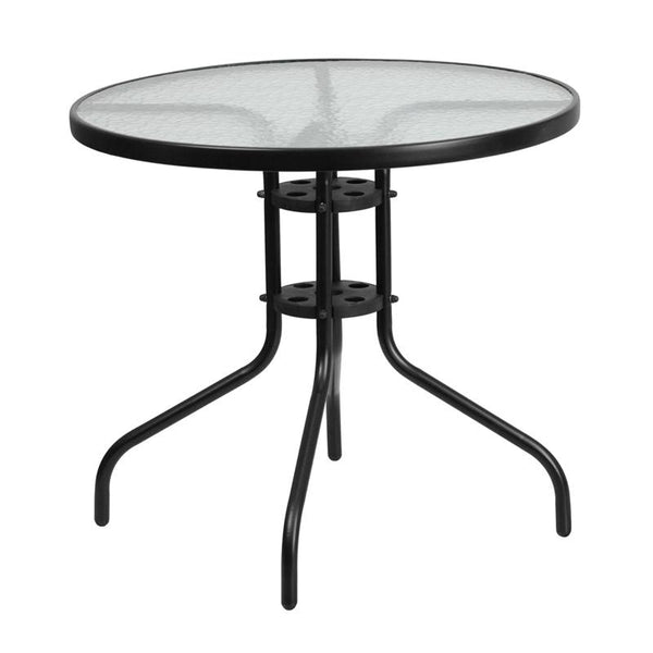 Flash Furniture 31.5'' Round Tempered Glass Metal Table - TLH-070-2-GG