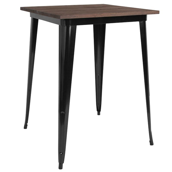 Flash Furniture 31.5" Square Black Metal Indoor Bar Height Table with Walnut Rustic Wood Top - CH-51040-40M1-BK-GG