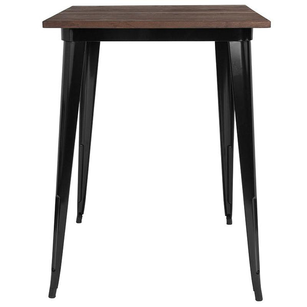 Flash Furniture 31.5" Square Black Metal Indoor Bar Height Table with Walnut Rustic Wood Top - CH-51040-40M1-BK-GG