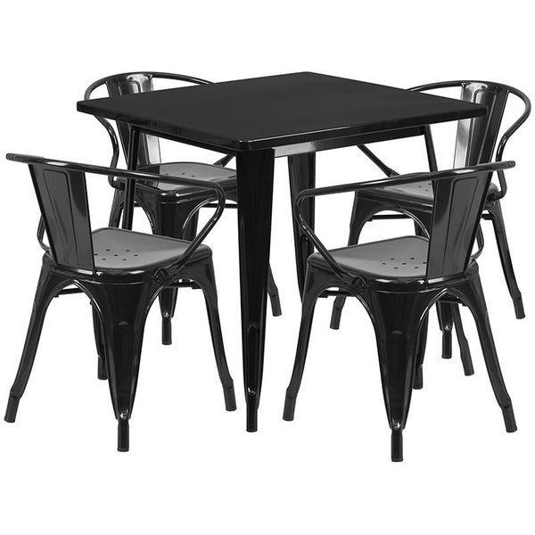 Flash Furniture 31.5'' Square Black Metal Indoor-Outdoor Table Set with 4 Arm Chairs - ET-CT002-4-70-BK-GG