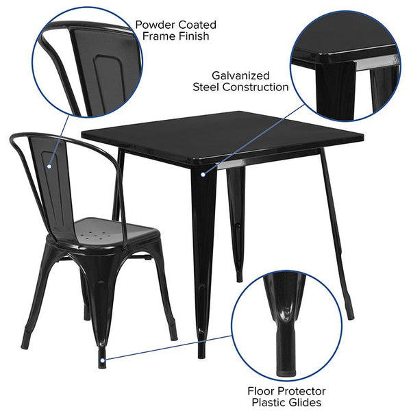 Flash Furniture 31.5'' Square Black Metal Indoor-Outdoor Table Set with 4 Stack Chairs - ET-CT002-4-30-BK-GG