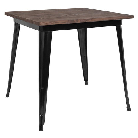 Flash Furniture 31.5" Square Black Metal Indoor Table with Walnut Rustic Wood Top - CH-51040-29M1-BK-GG