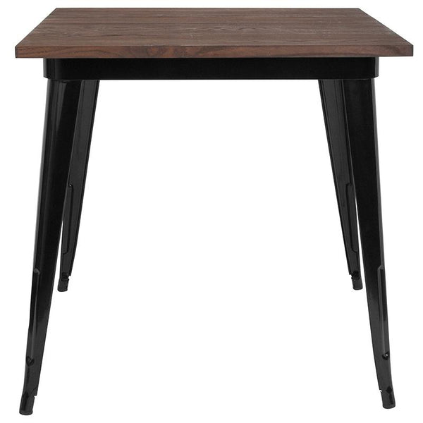 Flash Furniture 31.5" Square Black Metal Indoor Table with Walnut Rustic Wood Top - CH-51040-29M1-BK-GG