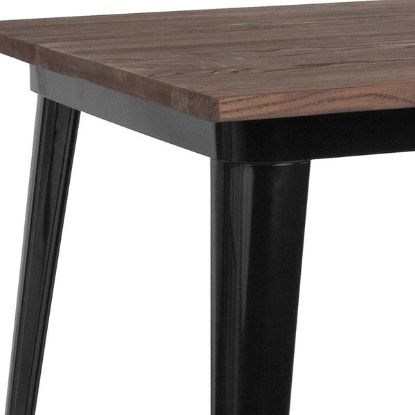 Flash Furniture 31.5" Square Black Metal Indoor Table with Walnut Rustic Wood Top - CH-51040-29M1-BK-GG