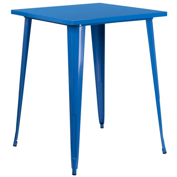Flash Furniture 31.5'' Square Blue Metal Indoor-Outdoor Bar Height Table - CH-51040-40-BL-GG