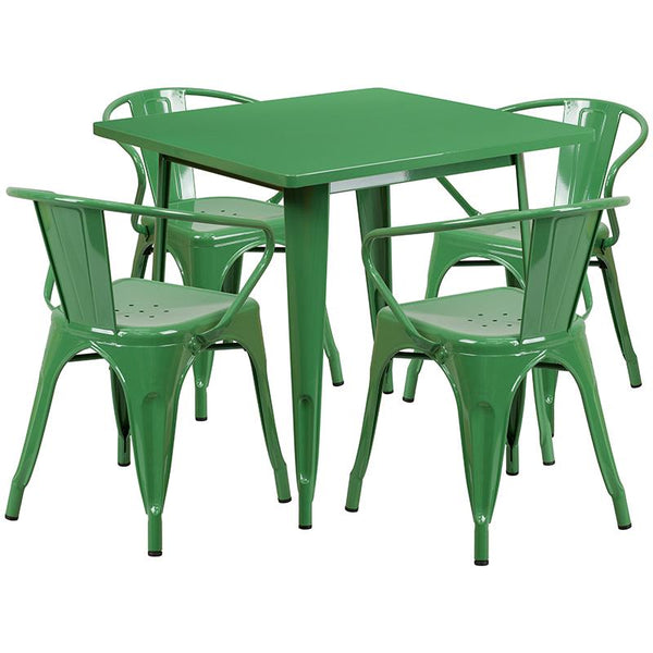 Flash Furniture 31.5'' Square Green Metal Indoor-Outdoor Table Set with 4 Arm Chairs - ET-CT002-4-70-GN-GG