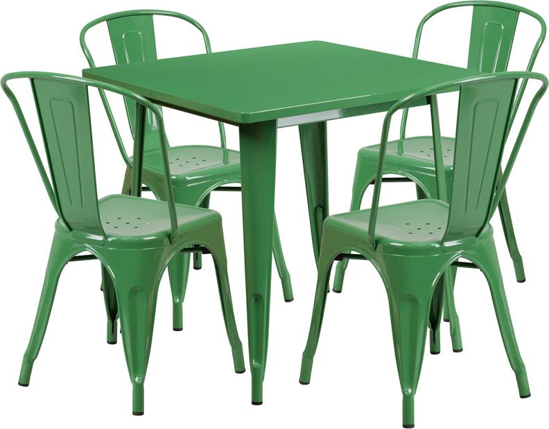 Flash Furniture 31.5'' Square Green Metal Indoor-Outdoor Table Set with 4 Stack Chairs - ET-CT002-4-30-GN-GG