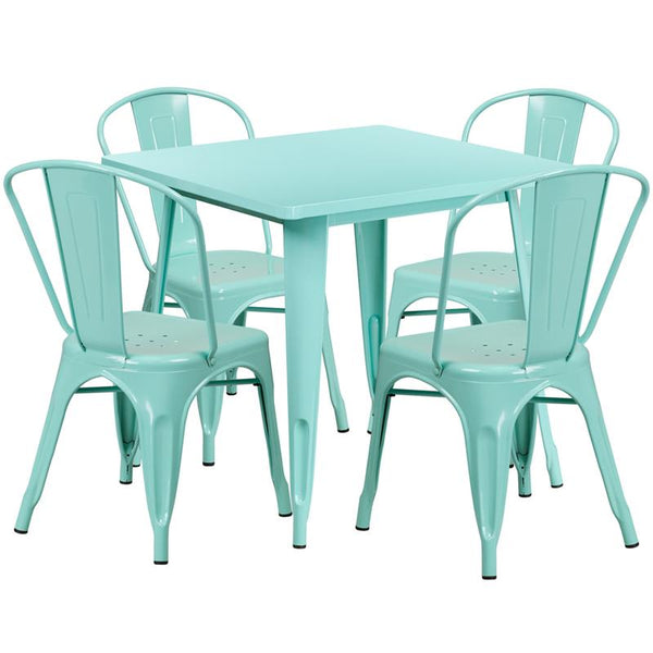 Flash Furniture 31.5'' Square Mint Green Metal Indoor-Outdoor Table Set with 4 Stack Chairs - ET-CT002-4-30-MINT-GG