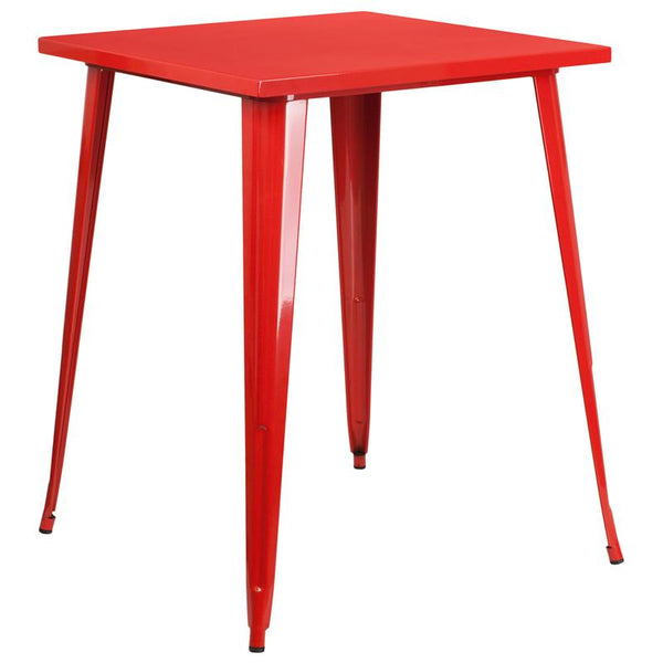 Flash Furniture 31.5'' Square Red Metal Indoor-Outdoor Bar Height Table - CH-51040-40-RED-GG