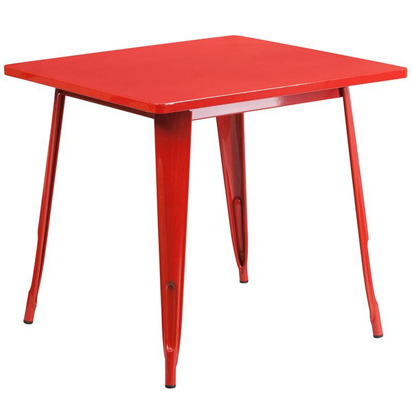 Flash Furniture 31.5'' Square Red Metal Indoor-Outdoor Table Set with 4 Arm Chairs - ET-CT002-4-70-RED-GG