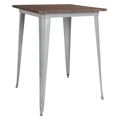 Flash Furniture 31.5" Square Silver Metal Indoor Bar Height Table with Walnut Rustic Wood Top - CH-51040-40M1-SIL-GG