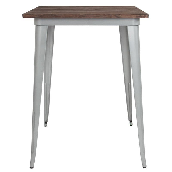 Flash Furniture 31.5" Square Silver Metal Indoor Bar Height Table with Walnut Rustic Wood Top - CH-51040-40M1-SIL-GG