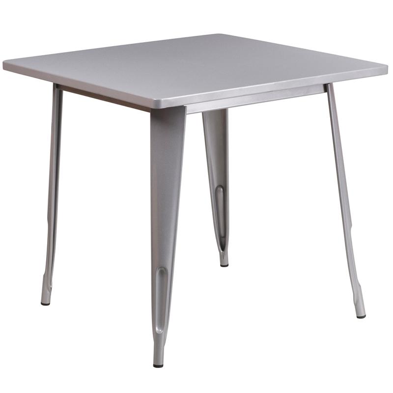 Flash Furniture 31.5'' Square Silver Metal Indoor-Outdoor Table - ET-CT002-1-SIL-GG