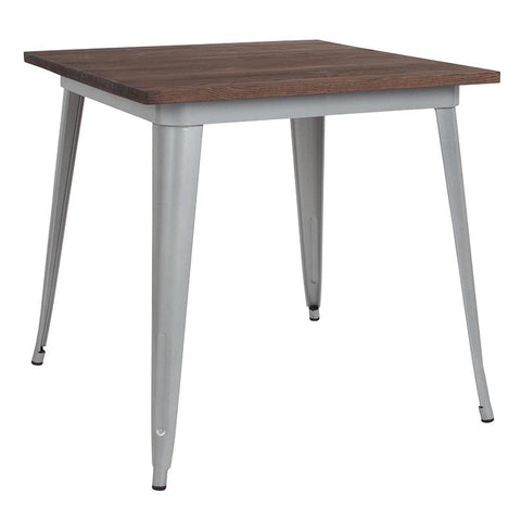 Flash Furniture 31.5" Square Silver Metal Indoor Table with Walnut Rustic Wood Top - CH-51040-29M1-SIL-GG