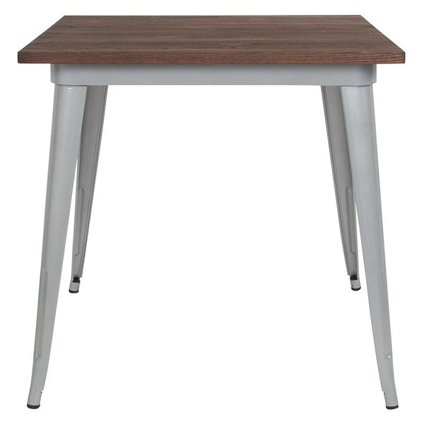 Flash Furniture 31.5" Square Silver Metal Indoor Table with Walnut Rustic Wood Top - CH-51040-29M1-SIL-GG