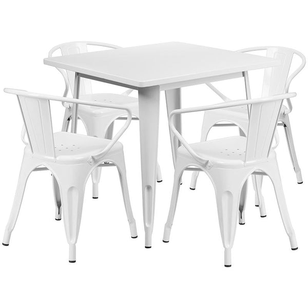 Flash Furniture 31.5'' Square White Metal Indoor-Outdoor Table Set with 4 Arm Chairs - ET-CT002-4-70-WH-GG