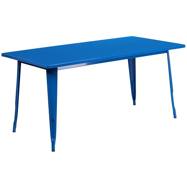 Flash Furniture 31.5'' x 63'' Rectangular Blue Metal Indoor-Outdoor Table Set with 4 Arm Chairs - ET-CT005-4-70-BL-GG