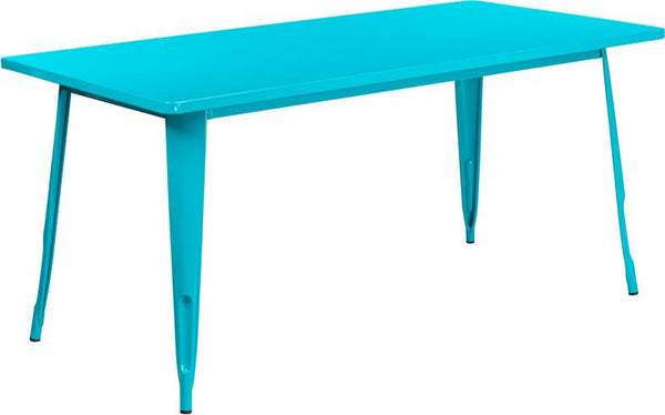 Flash Furniture 31.5'' x 63'' Rectangular Crystal Teal-Blue Metal Indoor-Outdoor Table - ET-CT005-CB-GG