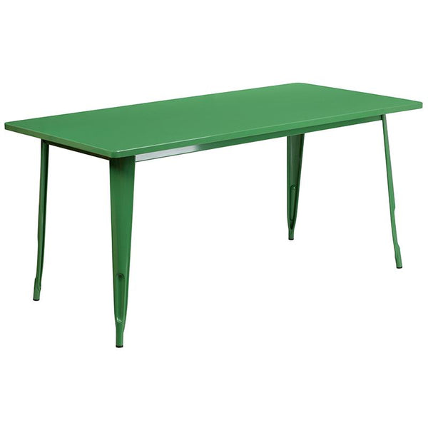 Flash Furniture 31.5'' x 63'' Rectangular Green Metal Indoor-Outdoor Table Set with 4 Arm Chairs - ET-CT005-4-70-GN-GG