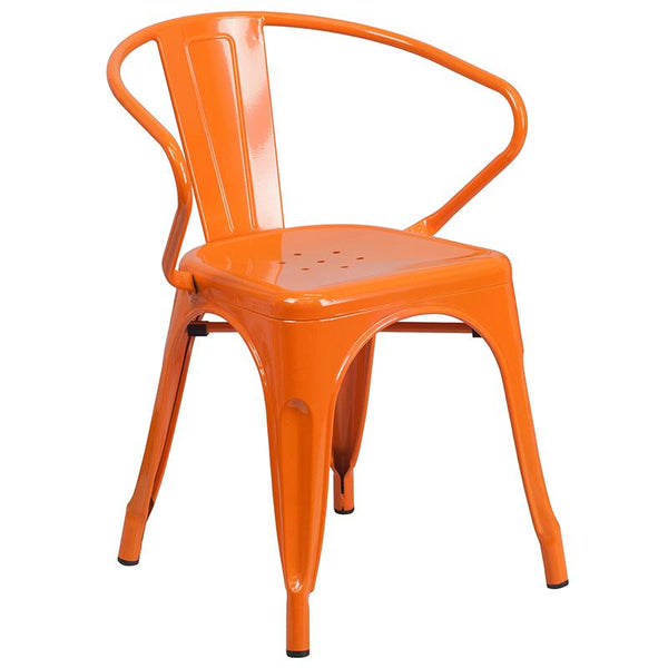 Flash Furniture 31.5'' x 63'' Rectangular Orange Metal Indoor-Outdoor Table Set with 4 Arm Chairs - ET-CT005-4-70-OR-GG