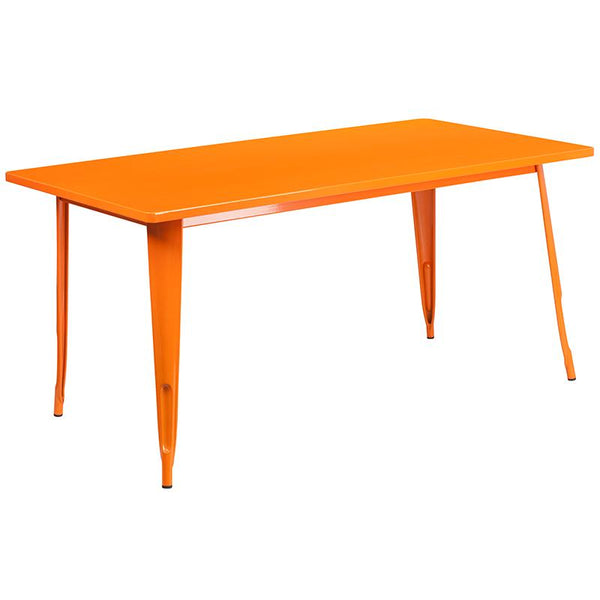 Flash Furniture 31.5'' x 63'' Rectangular Orange Metal Indoor-Outdoor Table Set with 4 Stack Chairs - ET-CT005-4-30-OR-GG