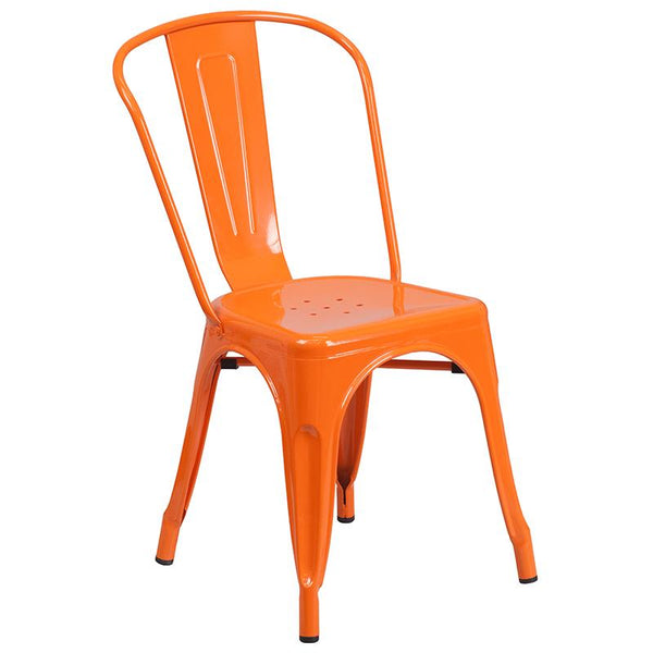 Flash Furniture 31.5'' x 63'' Rectangular Orange Metal Indoor-Outdoor Table Set with 4 Stack Chairs - ET-CT005-4-30-OR-GG