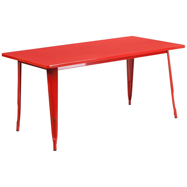 Flash Furniture 31.5'' x 63'' Rectangular Red Metal Indoor-Outdoor Table Set with 4 Arm Chairs - ET-CT005-4-70-RED-GG