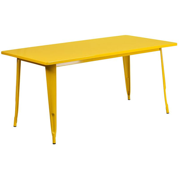 Flash Furniture 31.5'' x 63'' Rectangular Yellow Metal Indoor-Outdoor Table Set with 6 Stack Chairs - ET-CT005-6-30-YL-GG