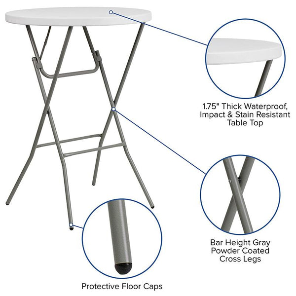Flash Furniture 32'' Round Granite White Plastic Bar Height Folding Table - DAD-YCZ-80R-2-BAR-GW-GG