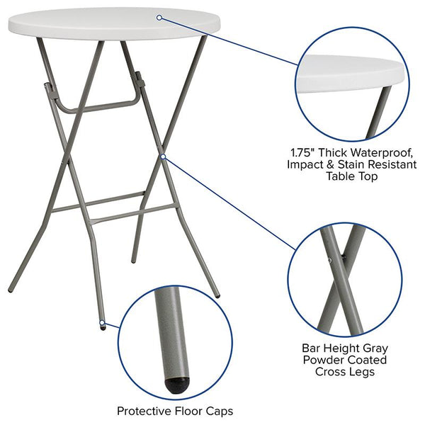 Flash Furniture 32'' Round Granite White Plastic Bar Height Folding Table - RB-32RB-BAR-GW-GG