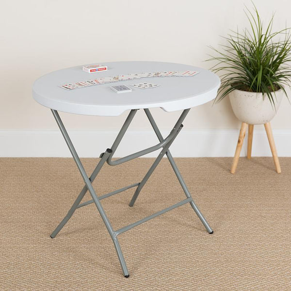 Flash Furniture 32'' Round Granite White Plastic Folding Table - RB-32R-GW-GG