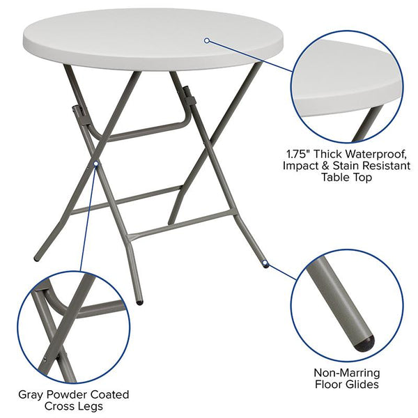 Flash Furniture 32'' Round Granite White Plastic Folding Table - RB-32R-GW-GG