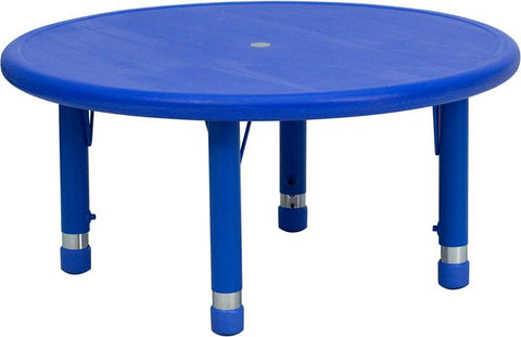 Flash Furniture 33'' Round Blue Plastic Height Adjustable Activity Table - YU-YCX-007-2-ROUND-TBL-BLUE-GG