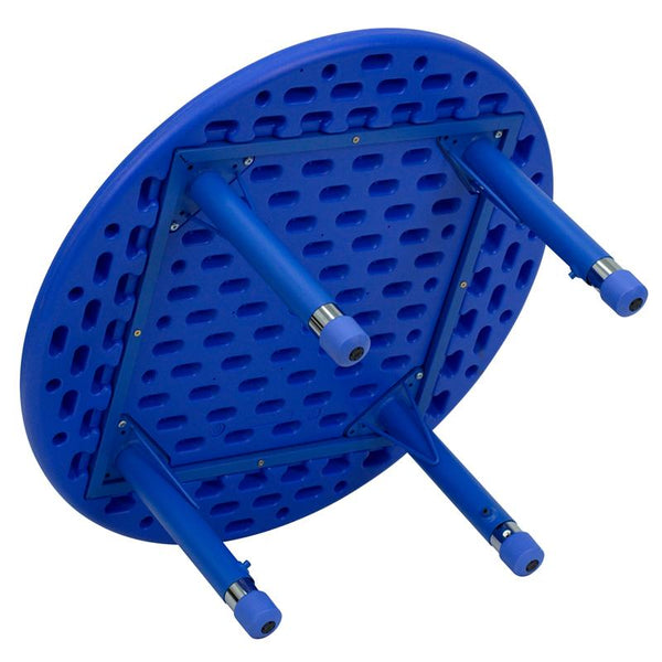 Flash Furniture 33'' Round Blue Plastic Height Adjustable Activity Table - YU-YCX-007-2-ROUND-TBL-BLUE-GG