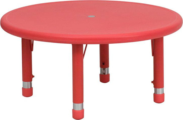 Flash Furniture 33'' Round Red Plastic Height Adjustable Activity Table - YU-YCX-007-2-ROUND-TBL-RED-GG