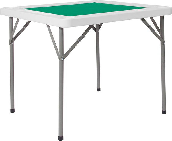 Flash Furniture 34.5'' Square Granite White Folding Game Table with Green Playing Surface - DAD-MJZ-88-GG