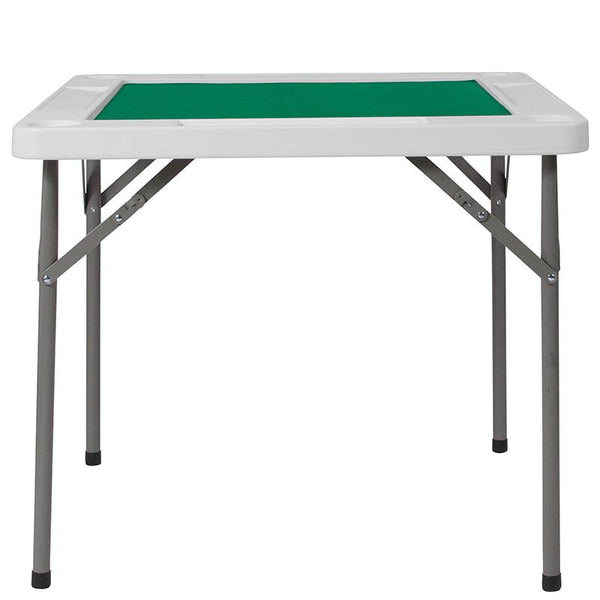 Flash Furniture 34.5'' Square Granite White Folding Game Table with Green Playing Surface - DAD-MJZ-88-GG