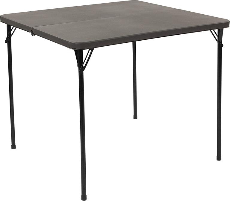 Flash Furniture 34'' Square Bi-Fold Dark Gray Plastic Folding Table with Carrying Handle - DAD-LF-86-DG-GG