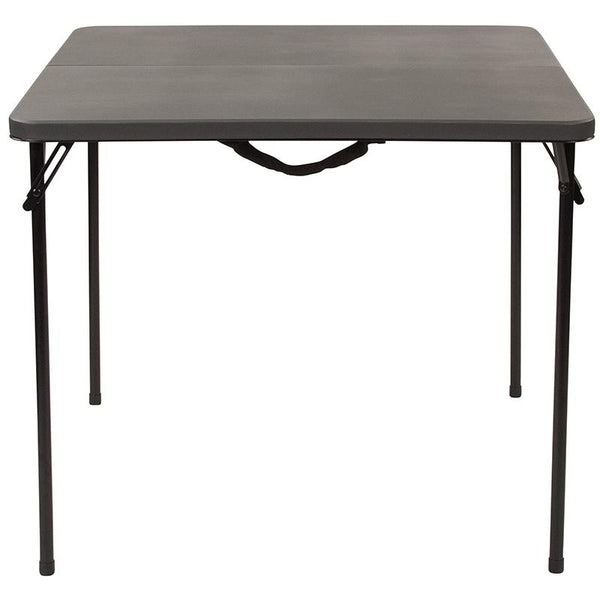 Flash Furniture 34'' Square Bi-Fold Dark Gray Plastic Folding Table with Carrying Handle - DAD-LF-86-DG-GG