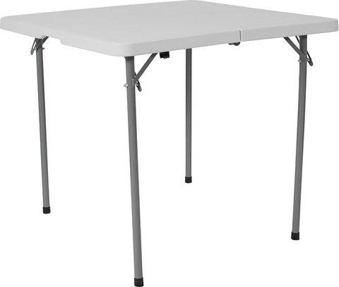 Flash Furniture 34'' Square Bi-Fold Granite White Plastic Folding Table with Carrying Handle - RB-3434FH-GG