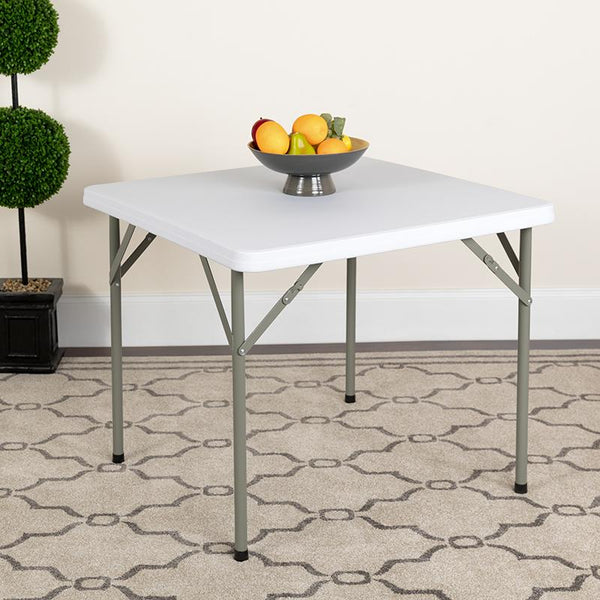 Flash Furniture 34'' Square Granite White Plastic Folding Table - DAD-YCZ-86-GG