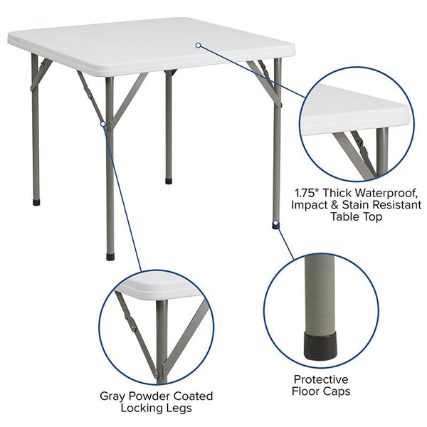 Flash Furniture 34'' Square Granite White Plastic Folding Table - DAD-YCZ-86-GG