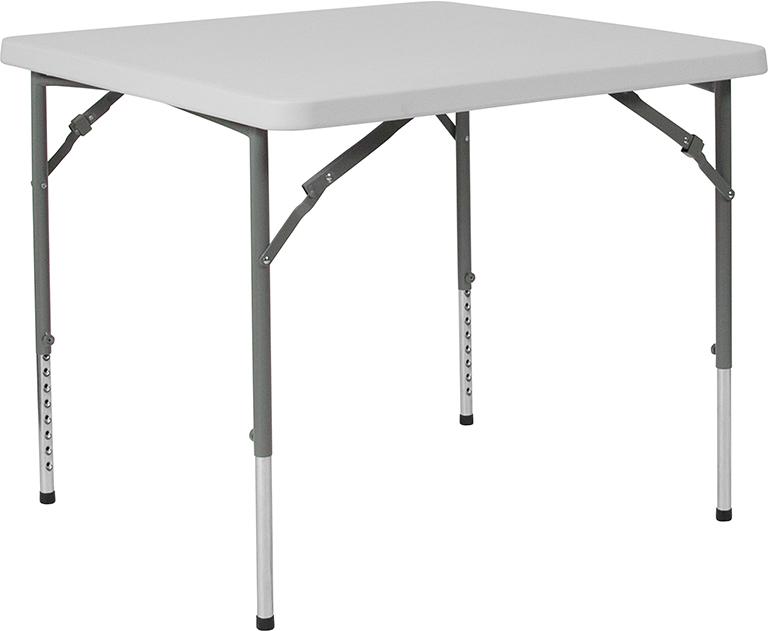 Flash Furniture 34'' Square Height Adjustable Granite White Plastic Folding Table - RB-3434ADJ-GG