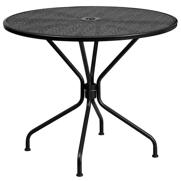Flash Furniture 35.25'' Round Black Indoor-Outdoor Steel Patio Table Set with 4 Round Back Chairs - CO-35RD-03CHR4-BK-GG