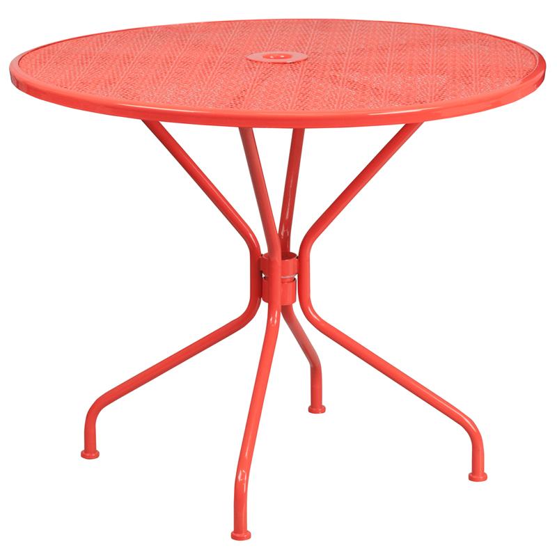 Flash Furniture 35.25'' Round Coral Indoor-Outdoor Steel Patio Table - CO-7-RED-GG
