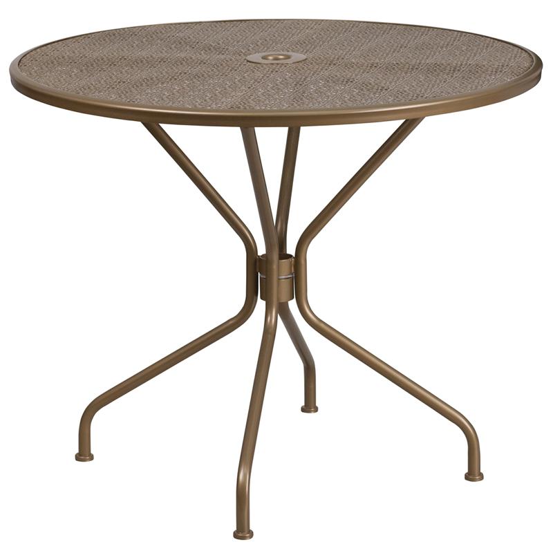 Flash Furniture 35.25'' Round Gold Indoor-Outdoor Steel Patio Table - CO-7-GD-GG